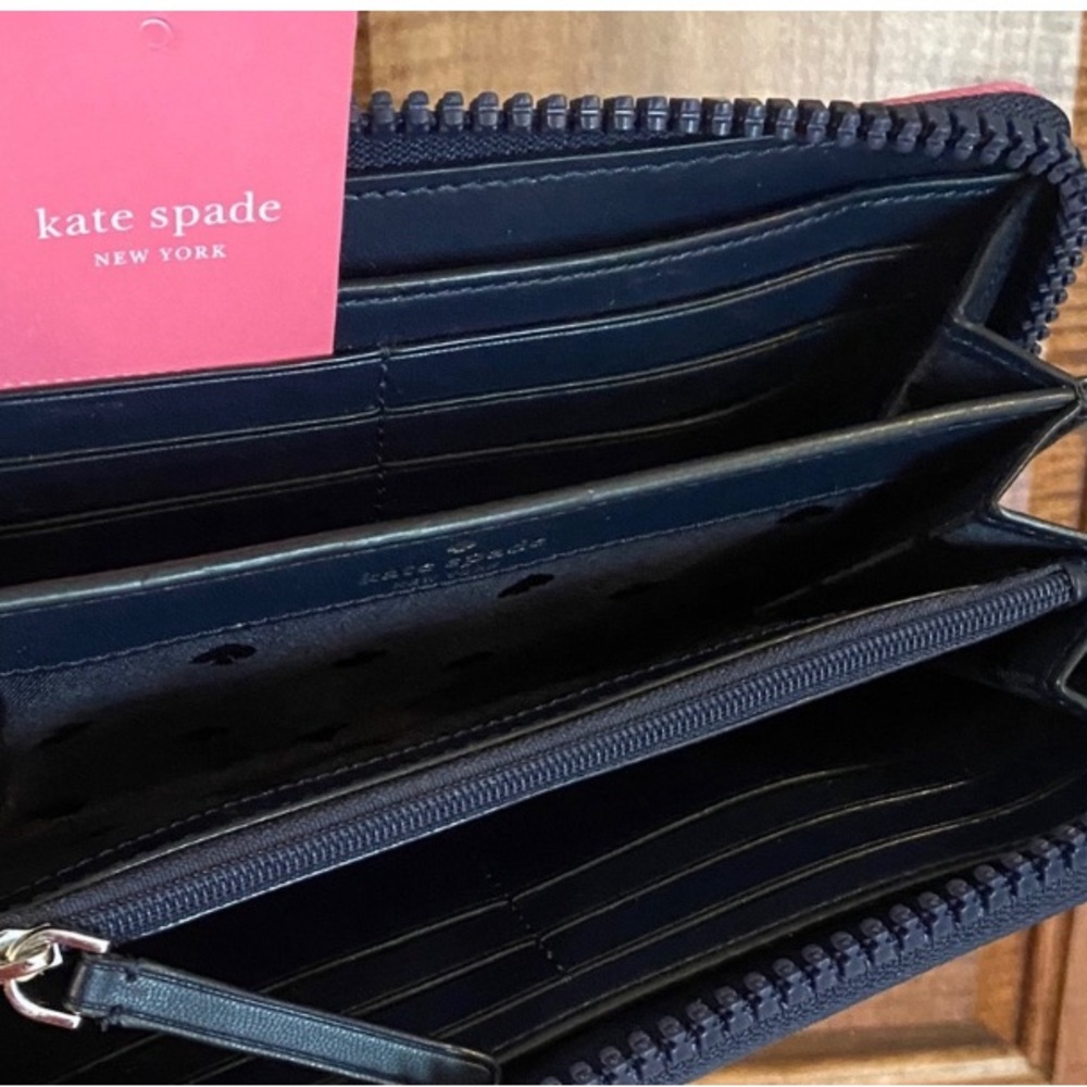 Kate Spade Pink and Blue Large Continental Striped Wallet Jae Nylon - Picture 6 of 8